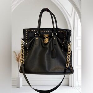 Michael Kors Hamilton Saffiano Black Leather Maxi Shoulder Tote Bag – Authentic